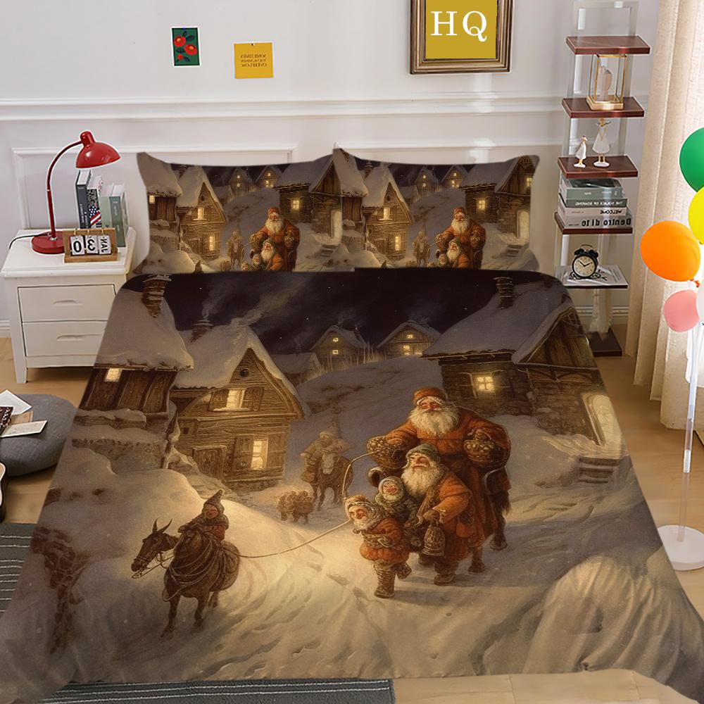 Fashion Christmas Printed King Size Comforter Cover Set Highend Polyester Teen Kids Home Bedclothes
