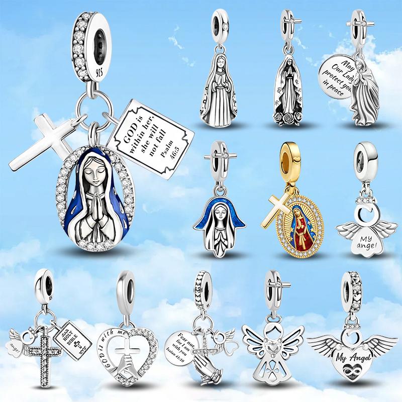 Copper The Bible Cross Sun Moon Blue Series Charms Beads Fit For Women Bracelets Diy High Quality Fine Jewelry