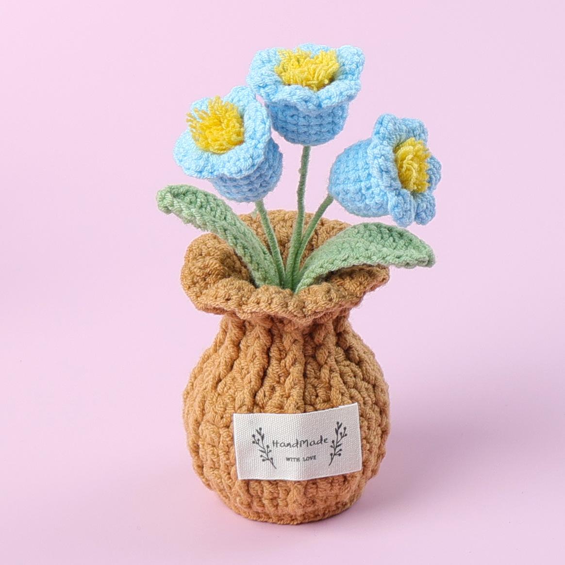 

2025 Tulips Crochet Flowers with Kintted Potted Kinttted Sunflower Pot Desk Accessories Handwoven Plant Pot Home Decor Gift