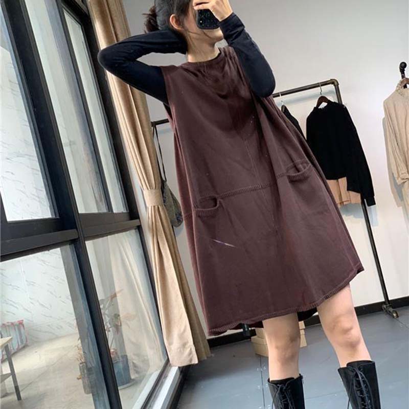 Dress for Woman Cotton Winter Vintage Casual Sleeveless Long Vest Knitted Sleeveless Vest Dresses