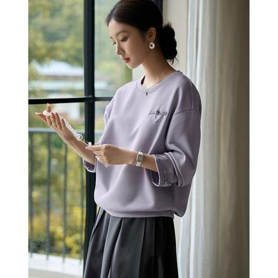 New Chinese Style Jacquard Satin Sweatshirt for Women In Autumn New Round Neck Loose Design Top