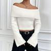European and American autumn new knitted sweater top fashion slim one-word collar off-the-shoulder pullover sweater women
