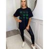 Oversized T Shirt Black Green Hearts Pattern And Katsukina Text Casual Wear For Women