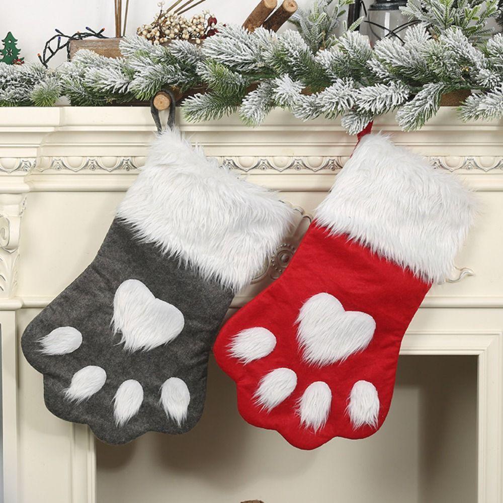 Non-woven Fabric Puppy Paw Gift Bag Hairy Christmas Tree Pendant Dog Claw Christmas Stocking Home