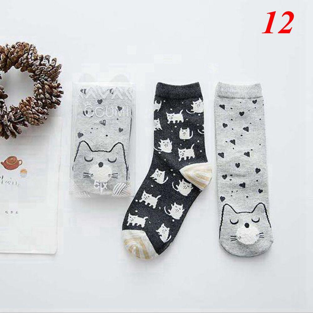 2Pairs Women Cute Casual Creative Hosiery Cotton Lovers Socks Cartoon Printed