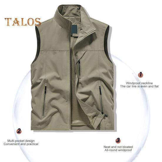 Pánská vesta stojáček límec bez rukávů vesta se zapínáním na zip kabát s velkými kapsami jednobarevná outdoorová rybářská vesta