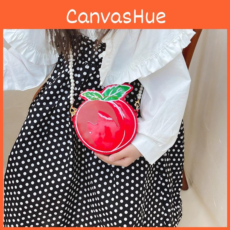 Peach Shaped Children Shoulder Bag Simulation Pearl Chain Casual Bag Crossbody
