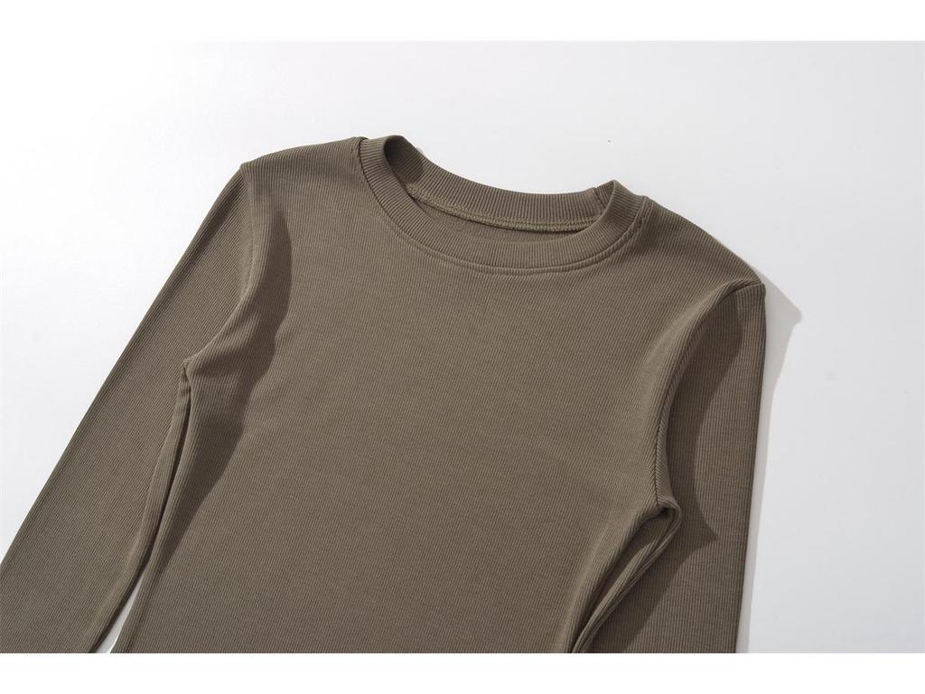 Würziges Mädchen Enganliegender Langarm-Bodysuit mit Rundhalsausschnitt: Damen Plüsch, Eng, Sexy, Basic Unterhemd