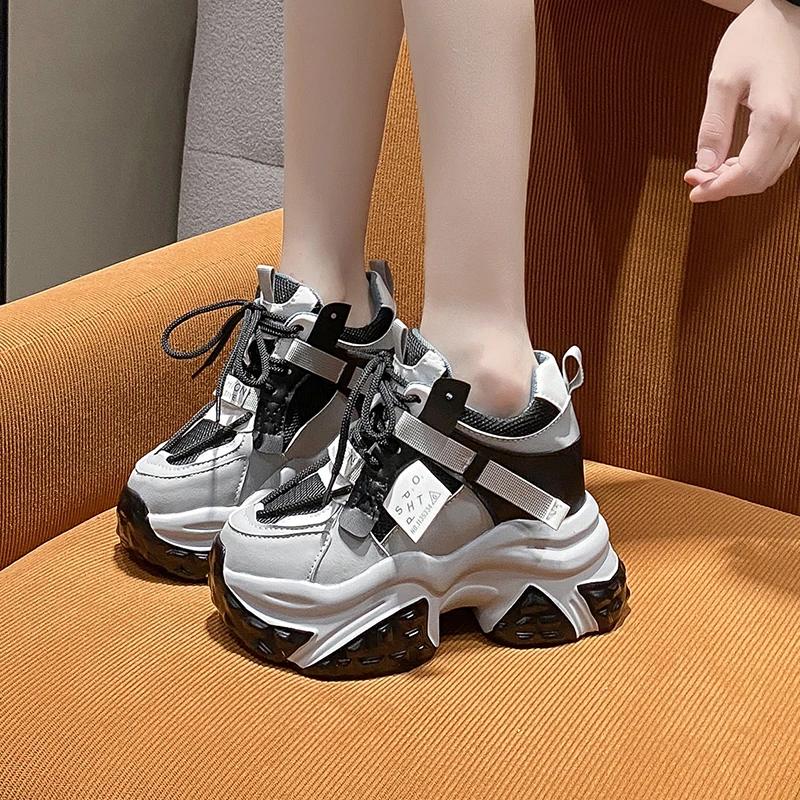 Fashion 10CM Women's Breathable Mesh Platform Shoes Outdoor Increase Height Chunky Sneakers for Women Casual Walking Shoes Women's Tenis