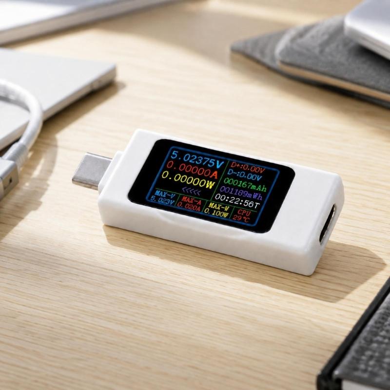 USB C Display Meter for Charging Data Review, Male to Female Type C Tool with 2 Way Monitoring Support for Daily Device Use at the Desk