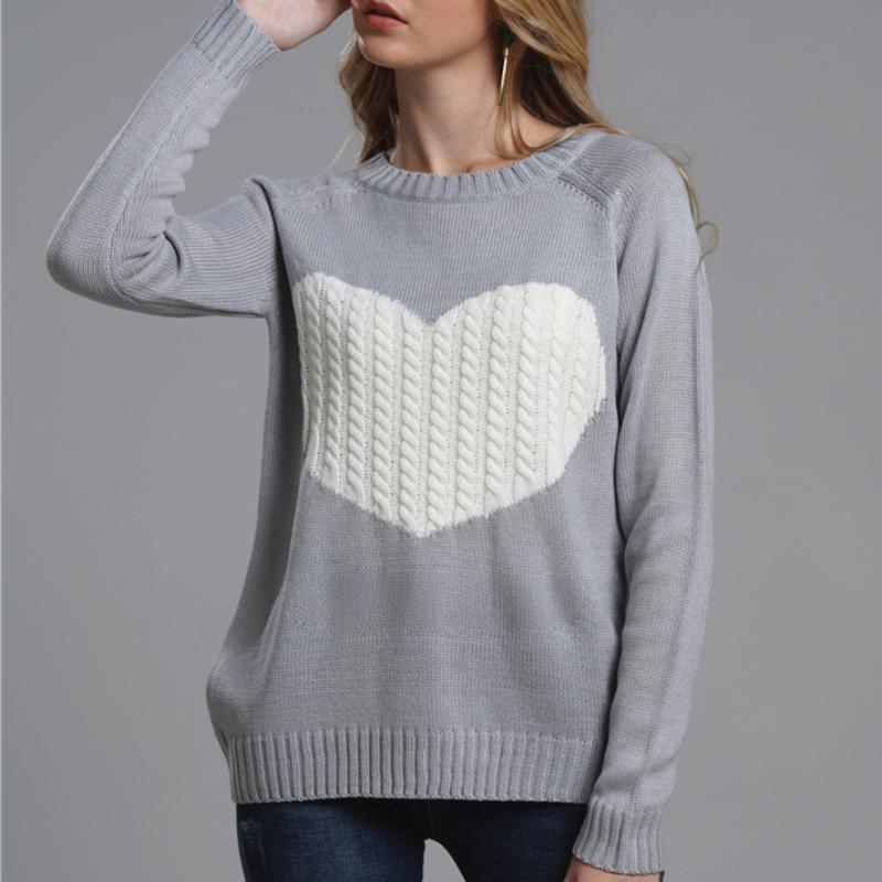 IHUASU Women's Autumn and Winter Loose Pullover O-Neck Knitwear Love Fashion Sweater