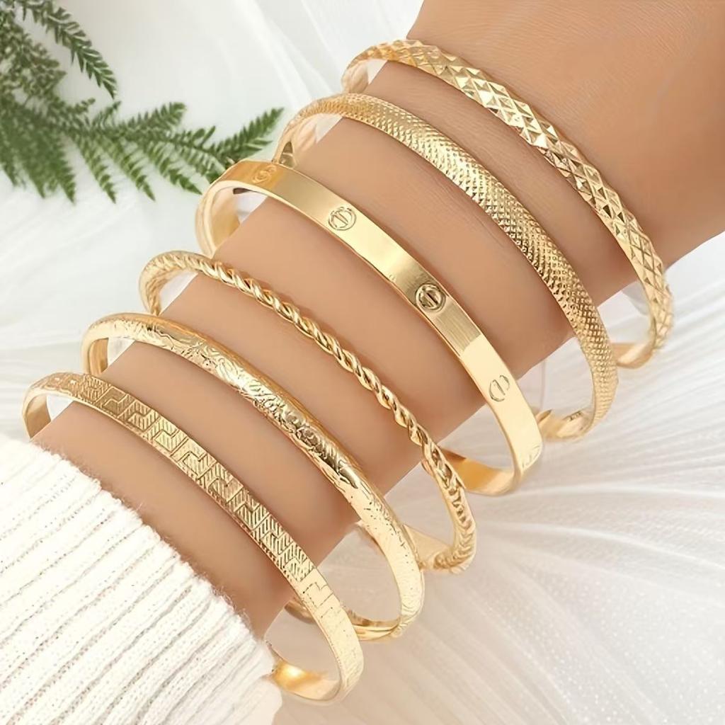 Striped rhombus pattern exaggerated personalized twist design multi-layer opening stacked bracelet women's bracelet set