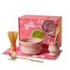 8pcs Authentic Japanese Tea Ceremony Set - Pink Ceramic Matcha Bowl with Whisk Stand