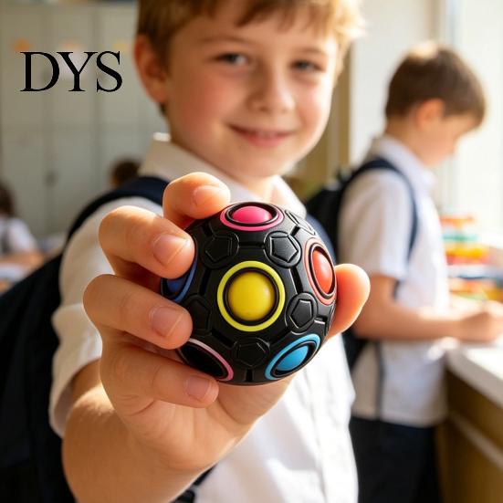 Football Sensory Toys Fidget Toy with 12-Holes, Stress Relief Press Ball Tactile Feedback Toy, Mini Push Rainbow for Adults and Kids
