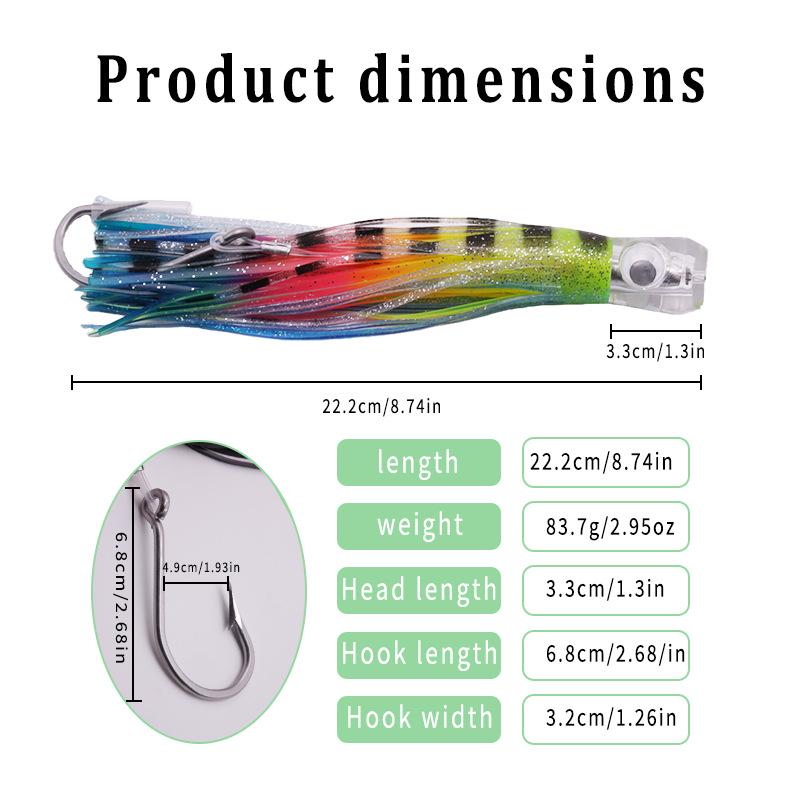 Saltwater Fishing Squid Skirt Lure - 8.5 Inch, 6 Colors, Bionic Trolling Lure