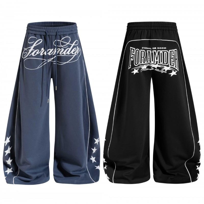 Unisex Retro College-Stil Buchstabendruck Weite Beine Jogginghose Lässige Lockere Passform Baumwollhose