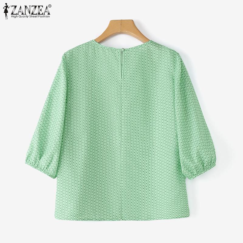 ZANZEA Women Casual Round Neck 3/4 Sleeve Loose Print Blouse