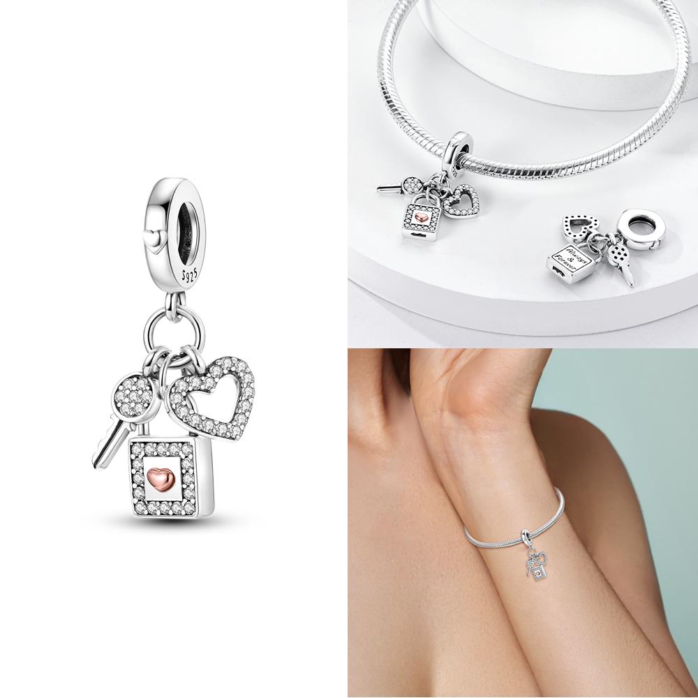 Pink Family Love Heart Charm Original Copper Beads Fit Pan Bracelet Diy Sister Mother Friendship Pendant Fine Gift Jewelry