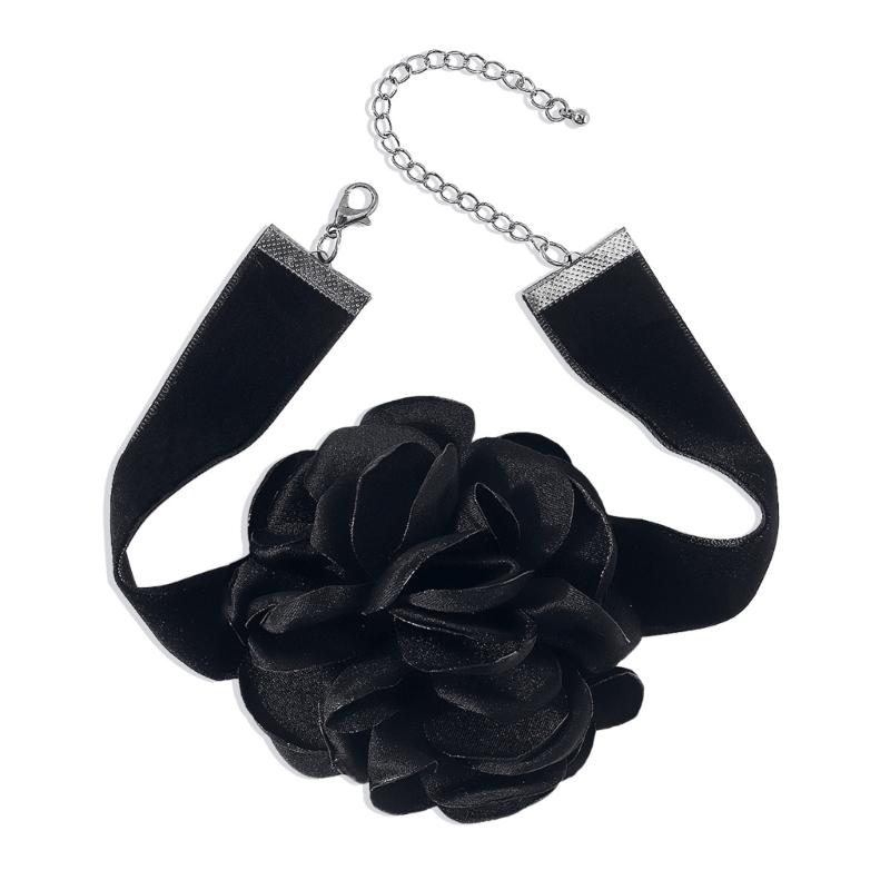 

Gothic Velvet-Fabric Flower Pendant Choker Necklace Women Cravicle Fashion Velvet-Rose Flower Choker Chain Jewelry Gift чёрный