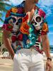 Nuova Camicia Casual a Maniche Corte da Uomo Teschio di Zucchero Coppia Fiori Intrecciati con Vestiti Colorati Stile Giorno dei Morti Festa Festiva Pendolarismo