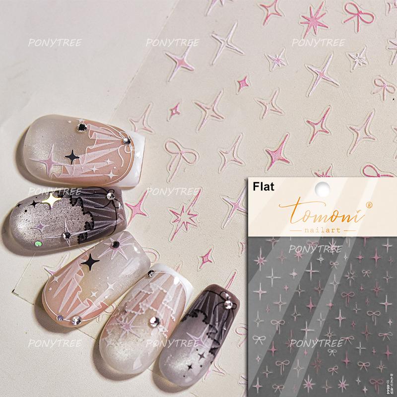 Delicate Jelly Chic Bowknot Silk Ribbon Knot Star Shiny Dreamy Self Adhesive Nail Art Decorations Sticker Dressy Manicure Decals