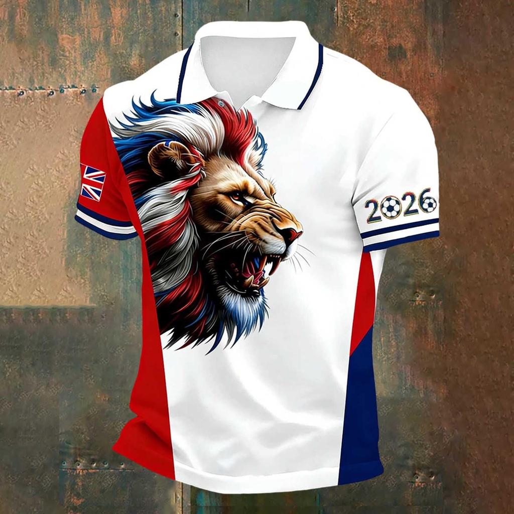 Men's Football Polo Shirt Classic Fit Short Sleeve Sports Jersey with Button Collar and Printed Design Suitable for Casual Wear