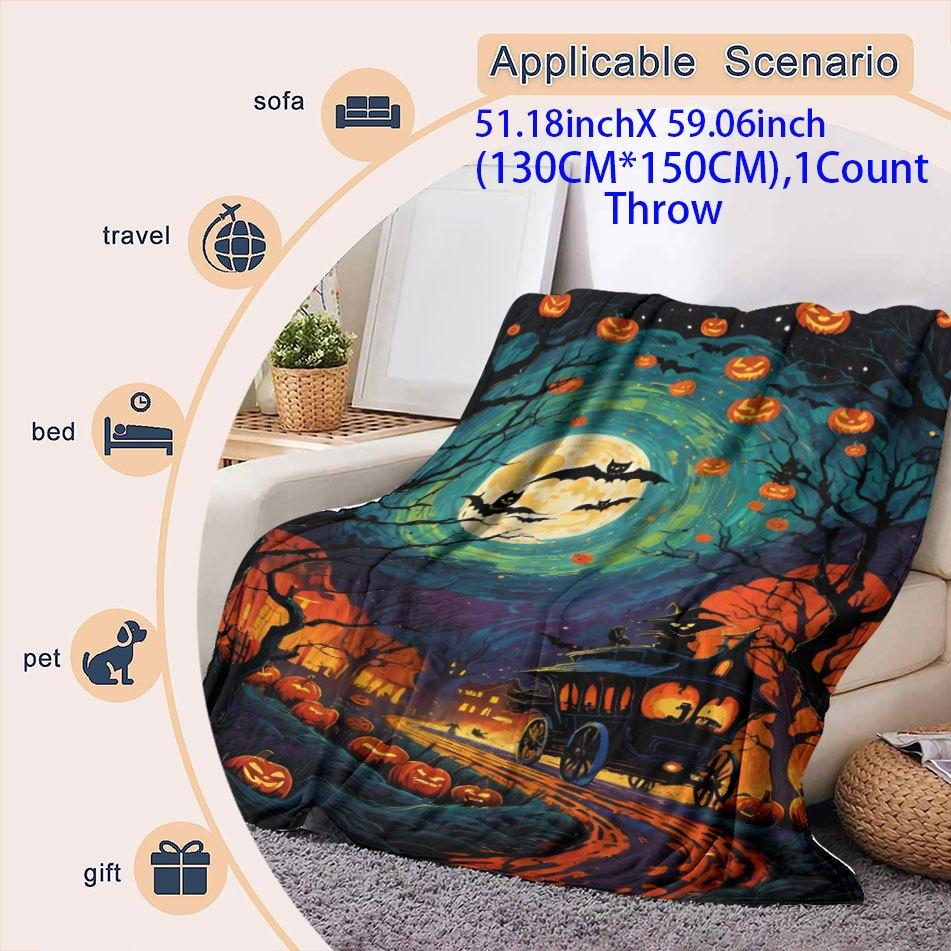 Spooky Halloween Castle Blanket Reversible Flannel Throw for Gothic Charm AllSeason Comfort Mysterious Night Gift