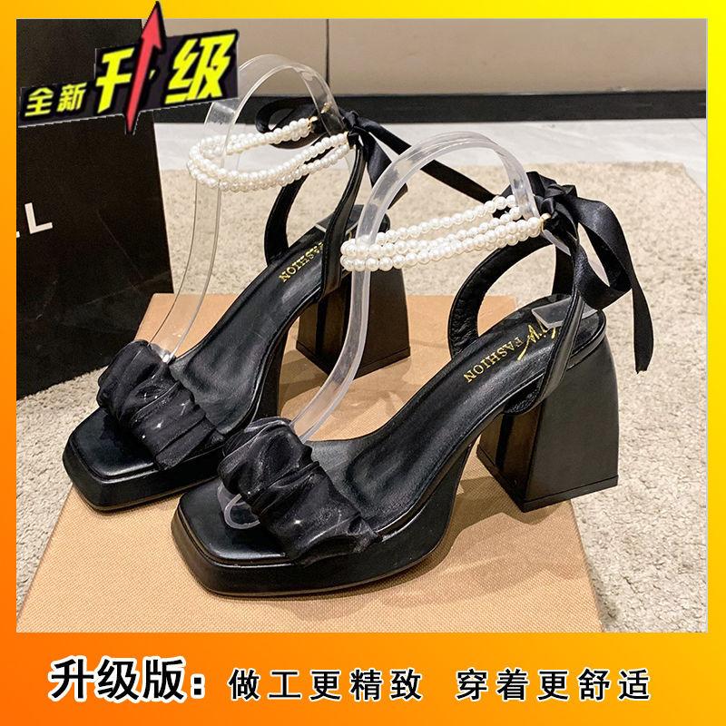 

Сказочный стиль толстый каблук новые жемчужные французские сандалии женские 2025 весна и лето нишевый ретро темперамент универсальные высокие каблуки 38