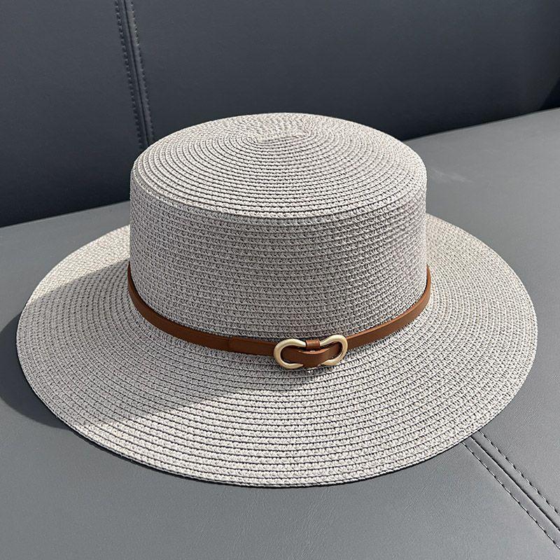 Flat Top Straw Hat Women's Summer Seaside Beach Sunshade Sunscreen Hat Straw Top Hat