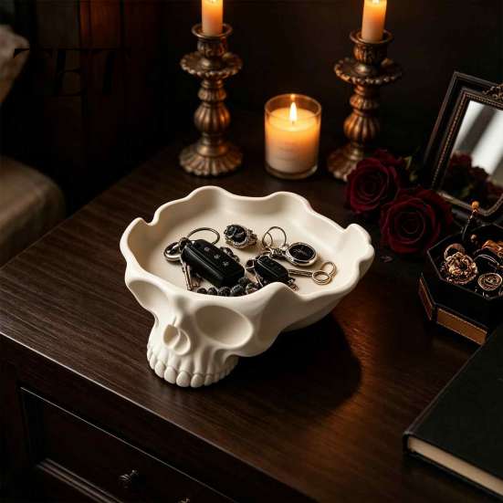 Vielseitige Wohnzimmer-Akzent-Schädel-Auffangschale, Vintage-Harz-Aufbewahrungsschale für Schlüssel, Ringe, Schmuck, Gotische Dekorative Servierschale Ohrringe
