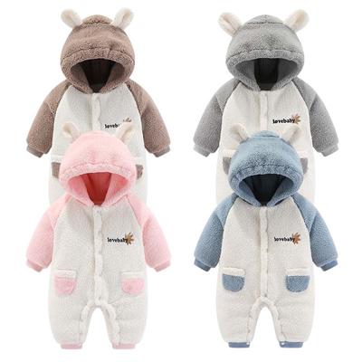 Korallen Fleece Baby Overall Cartoon Mit Kapuze Neugeborenen Strampler Herbst Winter Warme Kleinkind Onesie Verdicken Baumwolle Infant Outfit 0-24M