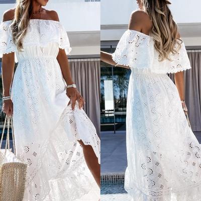 White Bohemian Lace Long Dress Sexy Women Casual Beach Vestidos Skirt