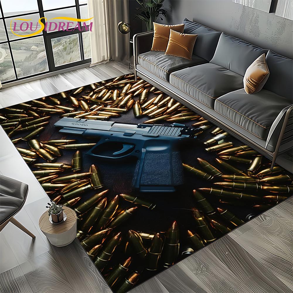 2025 New Cool Guns Pistol Ammunition Bullet Cartridge AK M4 Rug Carpet for Living Room Bedroom Decor,Non-slip for Sofa Doormat