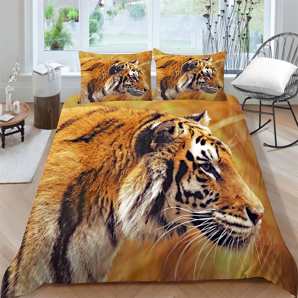 Bedding Clothes Tiger Print Duvet Cover Set Polyester Men Single Double Size Home Textiles Soft Quilt Cover Pillowcase