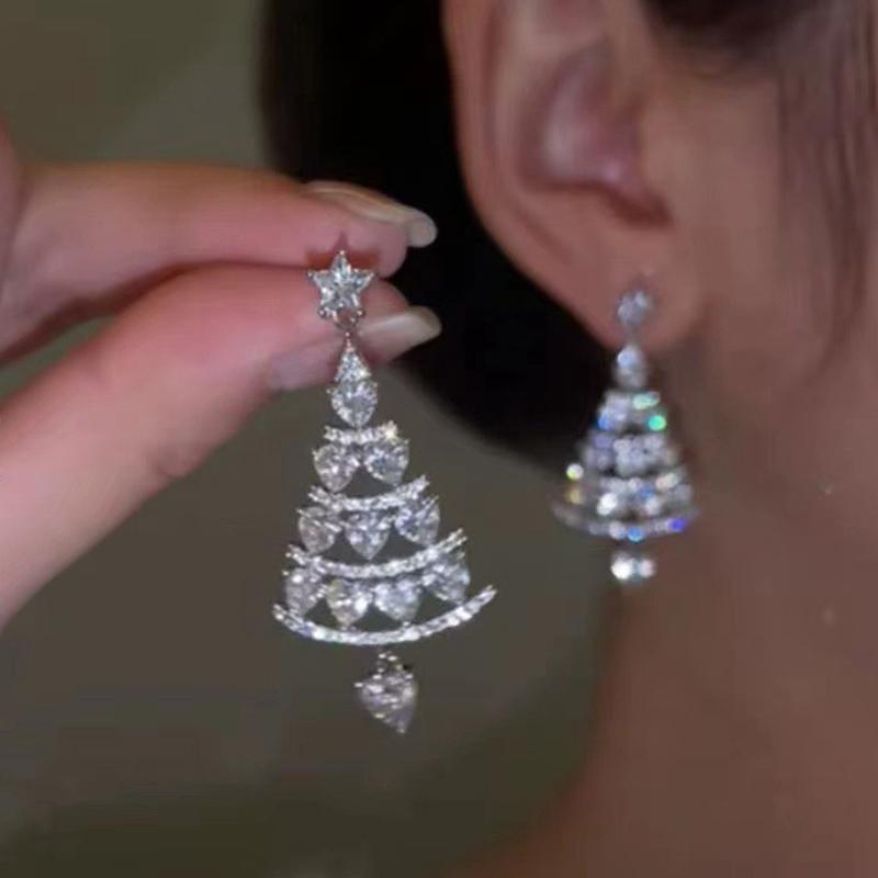 Colourful Zircon Christmas Tree Earrings For Women Sparkling Crystal Snowflake Elk Earring Girls New Year Holiday Jewelry Gifts