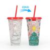 Christmas Cooling Cup 24oz Large Capacity Plastic Straw with Straw Change Color When Cold Christmas Straw Cup