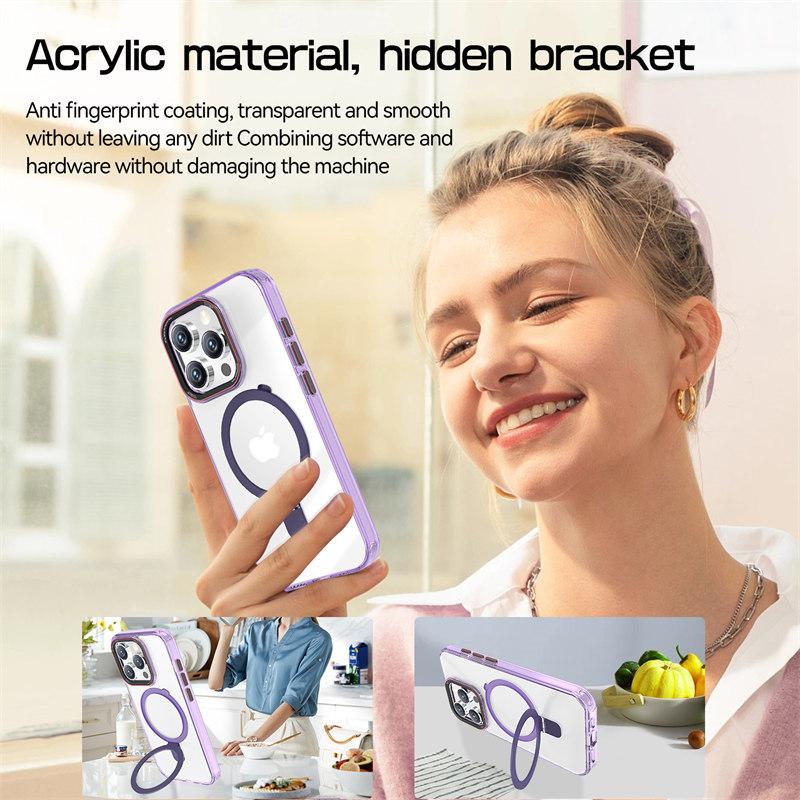 Luxury High Quality Transparent Acrylic Magnetic Stand Phone Case for iPhone 15 Pro Max 14 Plus 13 12 Pro 11 All-inclusive Drop Protection Cover