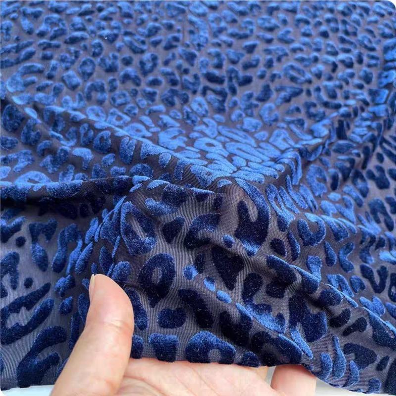 1yard Blue Color Leopard Print Stretchy Velvet Fabric African Lace Spandex Jacquard Fabric for DIY Sewing Clothing Dresses