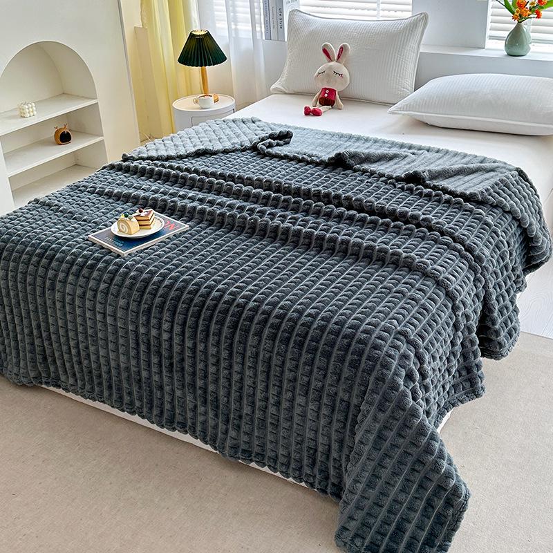 Plaid Faux Fur Rabbit Hair Striped Blanket for Sofa or Office Use