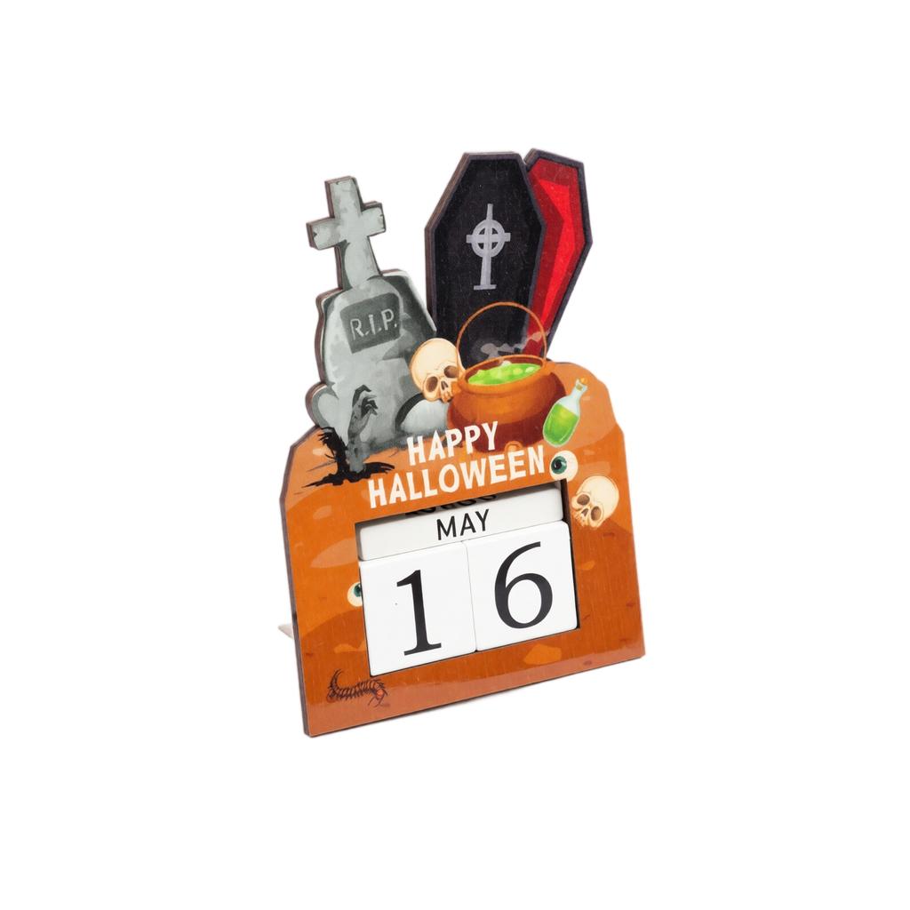 Wooden Halloween Countdown Calendar Decorative Ornament for Home Mantel Shelf