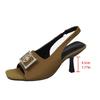 Fashion Women's Fashion Square Toe Sandals 2025 Summer New Designer Open-toed Rhinester Metal Buckle Heels Shoes Pumps Zapatos De Mujer
