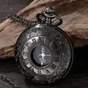 Vintage Charme Schwarz Unisex Mode Römische Zahl Quarz Steampunk Taschenuhr Damen Herren Halskette Anhänger mit Kette Geschenk