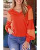 Azura Exchange Red Studded V Neckline Exposed Seam Textured Knit Top
