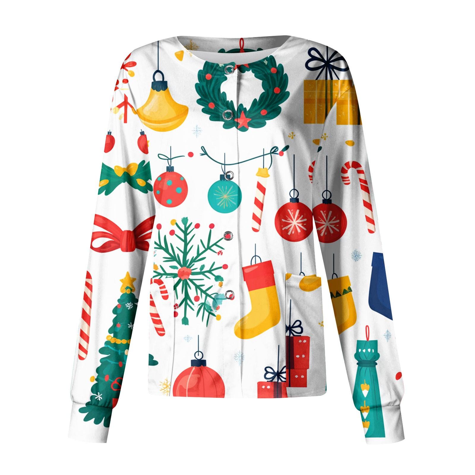 Женский повседневный однобортный топ с длинным рукавом и рождественским принтом Dry-nurse — фото 7