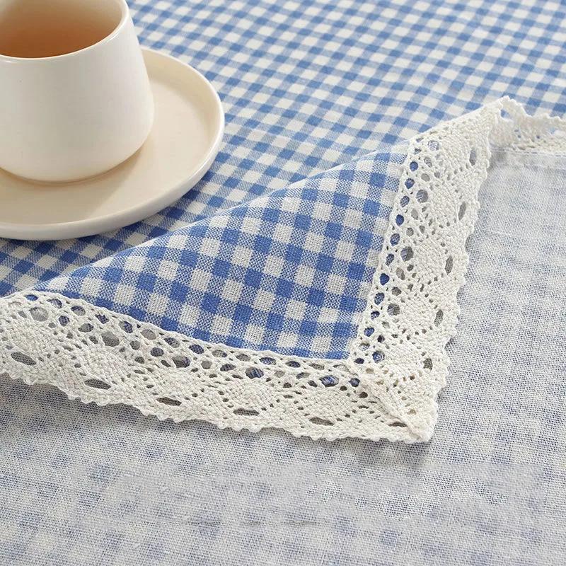 Tablecloth Plaid Lace Pastoral Student Writing Desk Cloth Nordic Simple Rectangle Banquet Party Decorative Table  Dustproof