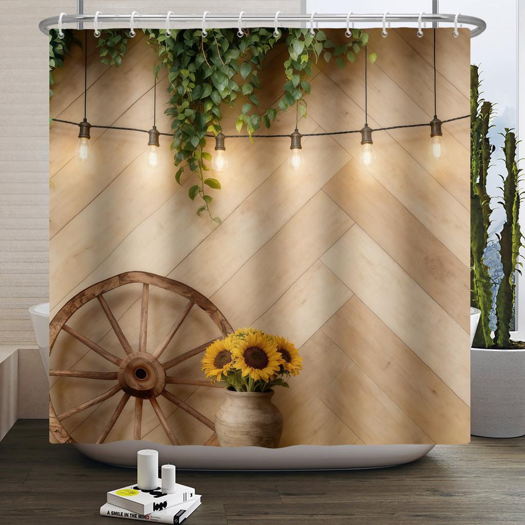 Western Cowboy Theme Bathroom Shower Curtain Barn Wooden Door Decor Waterproof Bathroom Curtain With Hooks Polyester Curtains