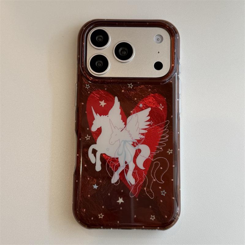 

Heart Design Double Layer Little Horse Anti-Fall Phone Case for iPhone 14/13/Pro Max iPhone 15 Pro