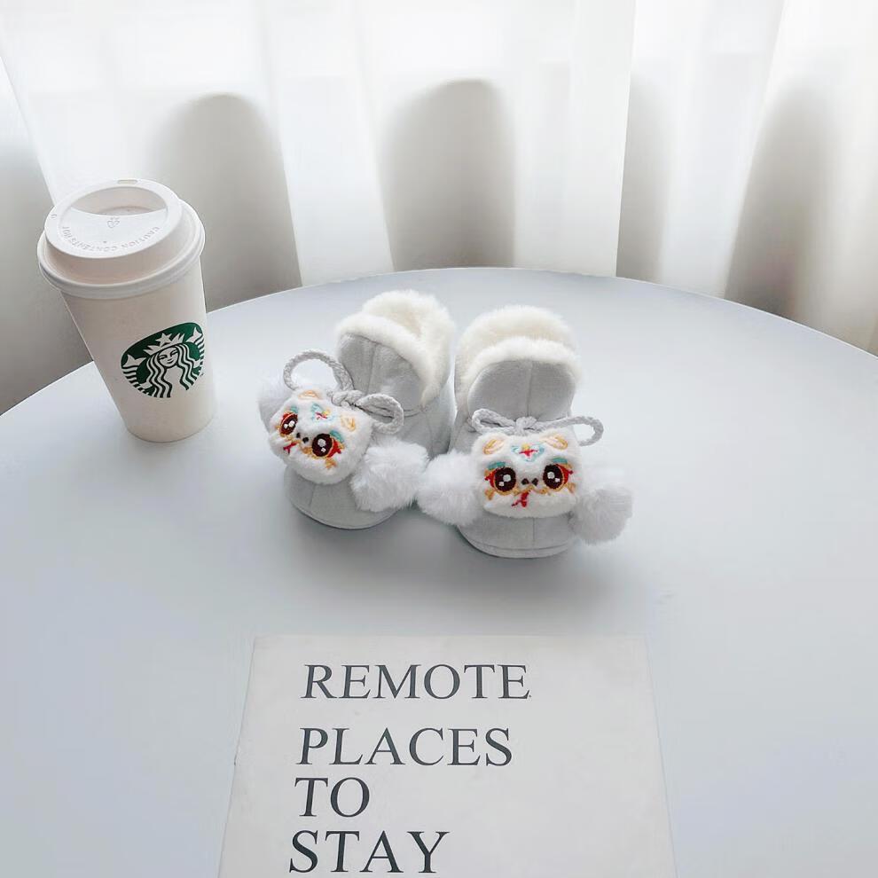 Year of the Snake Winter Baby Sock Shoes for 0-12 Months - Warm Velvet, Non-Slip Heel.