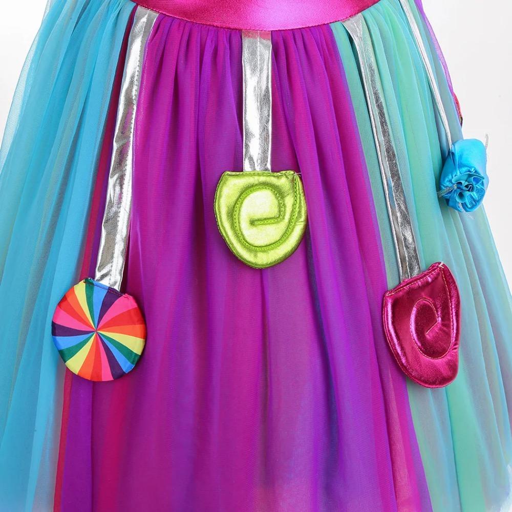 Purim Festival Suspender Rainbow Dress For Girl Candy Lollipop Costume Party Gift Candy Dress + Lollipop Accessories Suit