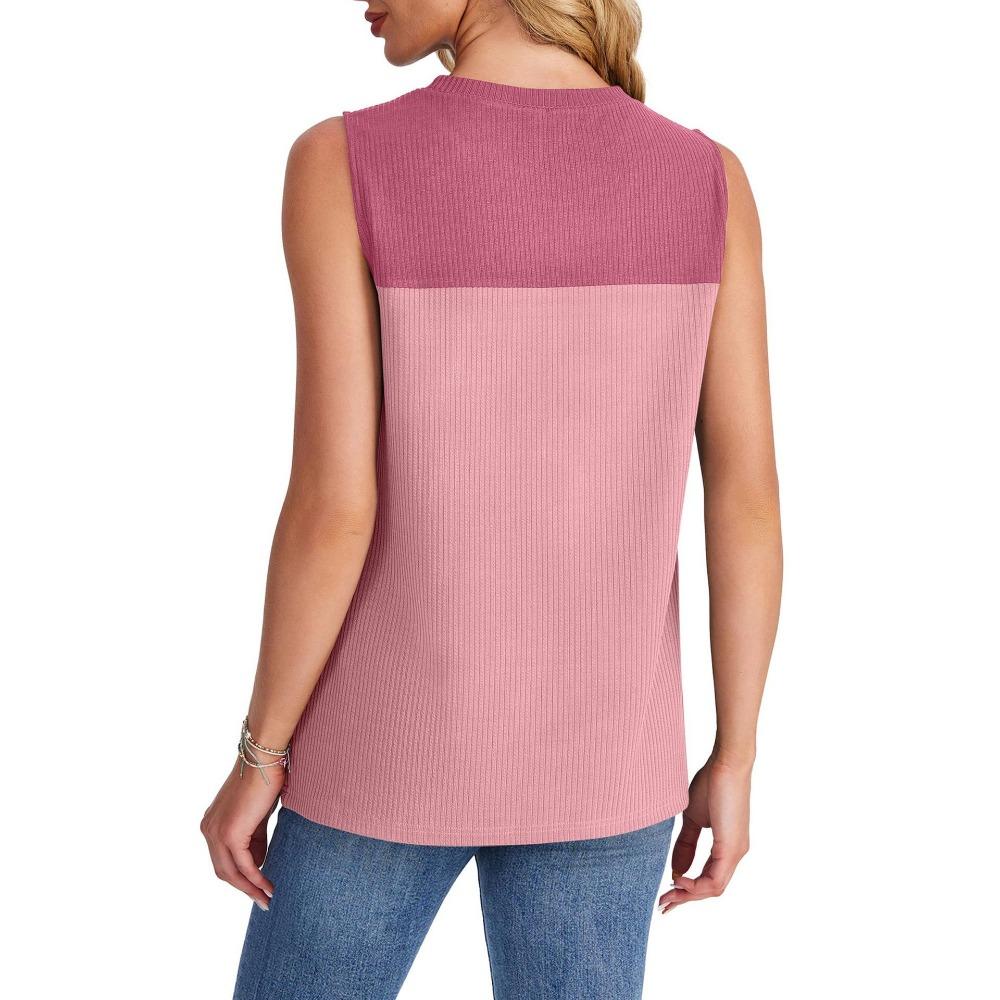 Women's Summer New Round Neck Color Blocked Sleeveless Top Short Sleeved Comfortable Vest